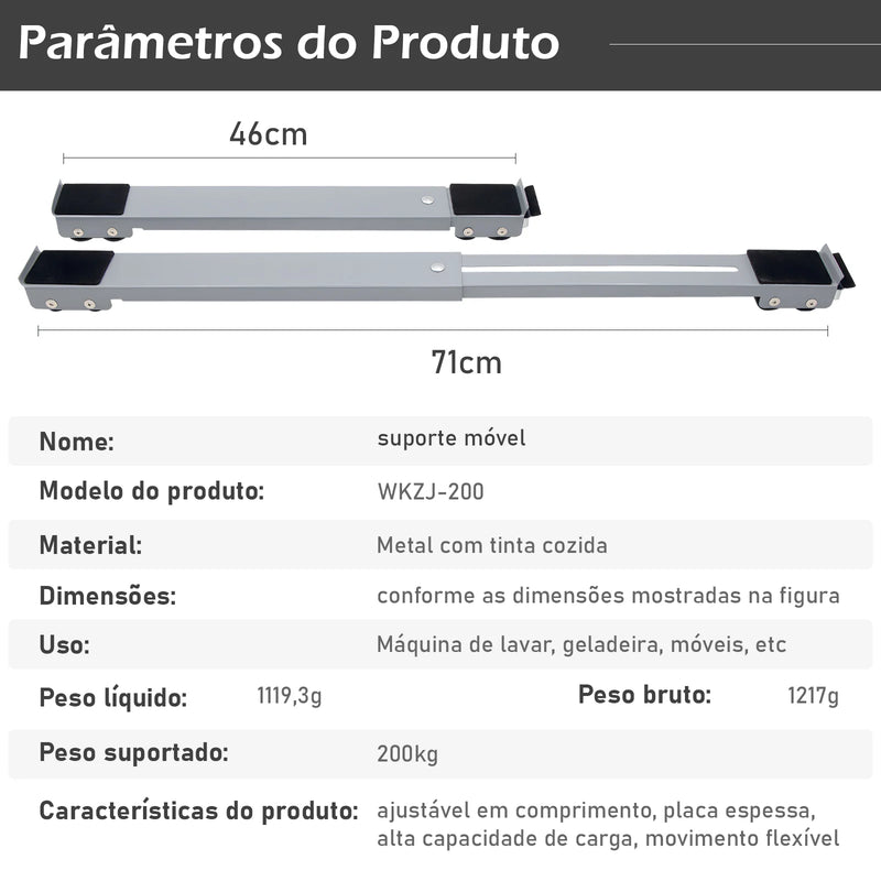 Suporte ajustável universal para geladeira, máquina de lavar, base móvel, carrinho, suporte c/refrigerador ajustável de soro de leite